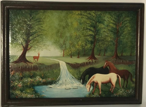 3 Horses Drinking from River
