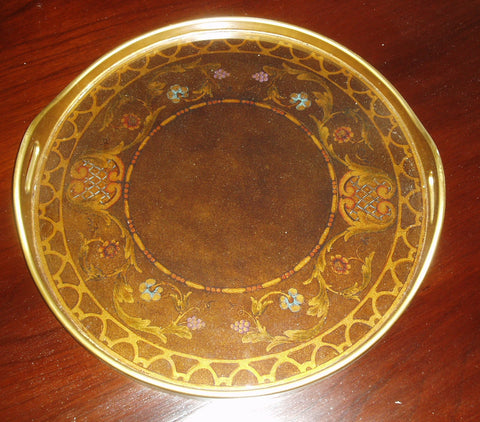 Round Reverse Painted Glass Tray - Olive Brown
