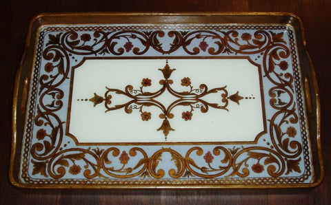 Colonial Scrolls Reverse Painted Glass Tray - White