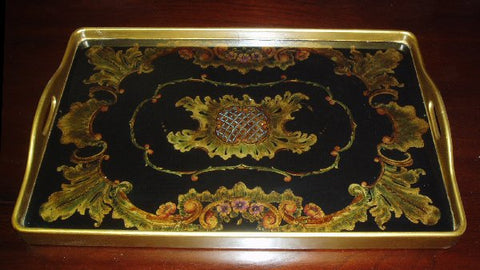 Reverse Painted Glass Tray - Black