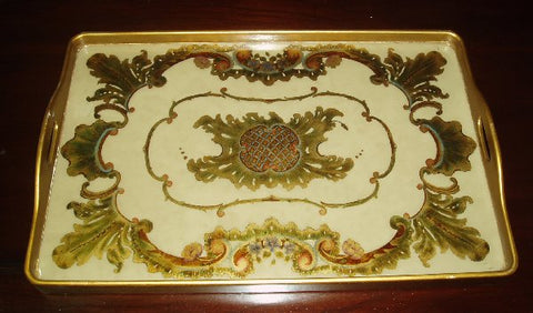 Reverse Painted Glass Tray - Creme
