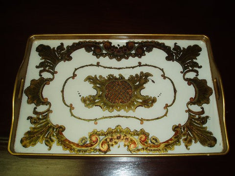 Reverse Painted Glass Tray - White