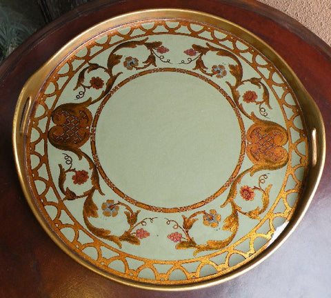 Round Reverse Painted Glass Tray - Sea Foam Green