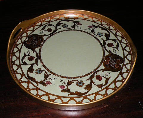 Round Reverse Painted Glass Tray - White