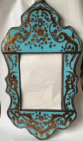 reverse painted glass mirror turquoise