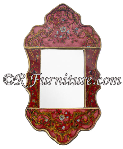 Reverse painted glass mirror Isabellina Red with Gold