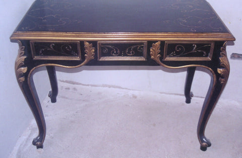 Black Vanity Desk with Gold Scrolls - Hand Painted in Peru