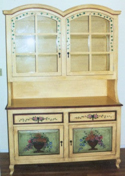 Painted China Cabinet, Monterey, Urns and Flowers