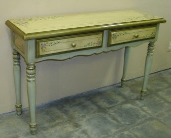 hand painted consul in Olinda Romani's roses and sage green design made in Peru