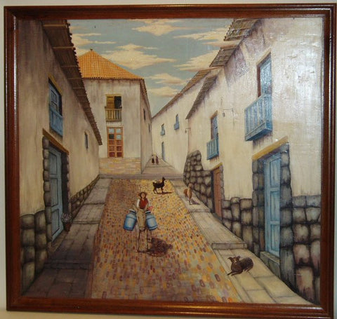 hand painted Cusco street scene