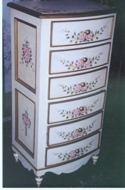 antique white bow lingerie chest with roses and ribbon