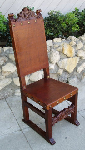 spanish friar side chair - Spanish style leather side chairs with a chestnut finish, upholstered in brown leather.
