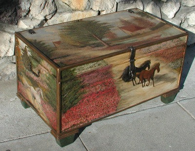 Painted Trunk with Horse Scenery
