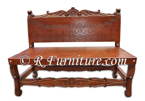 Frair Hand Tooled  Leather Bench