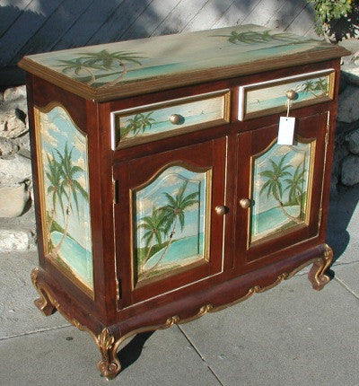 Tropical Painted Buffet with Monkeys and Palm Trees