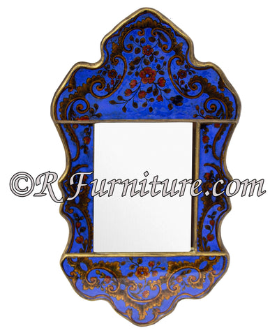 reverse painted glass mirror blue
