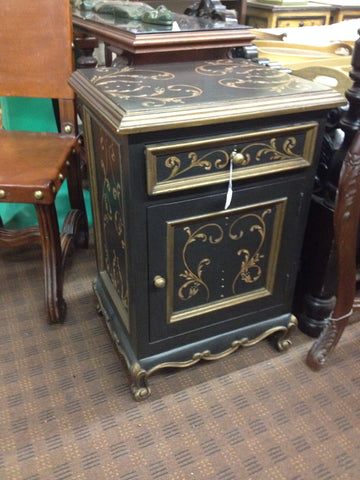 Black Night Stand with Gold Scrolls - Made in Peru