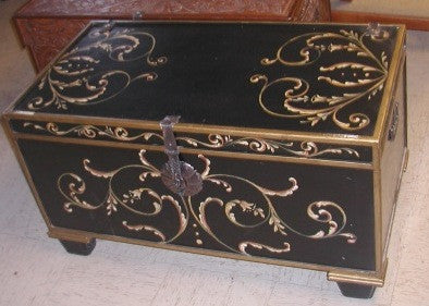 Painted Trunk in Black with Gold Scrolls