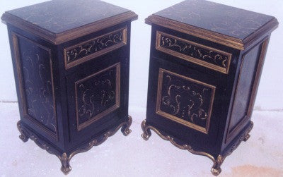 Black Nightstand with Gold Scrolls