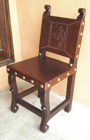 spanish colonial kitchen chair with hand tooled leather buckin' bronco