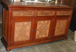 Old World Buffet, hand tooled leather panels