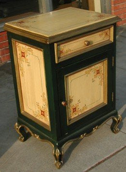 hand painted nightstand in Olinda Romani's Spanish colonial to sign made in Peru