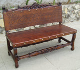hand tooled leather spanish bench