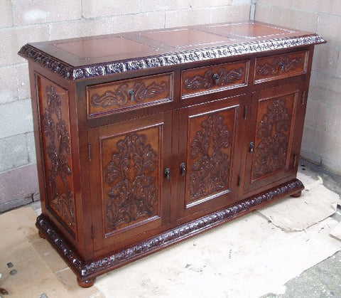 Isabellina Hand Tooled Leather and Wood Buffet