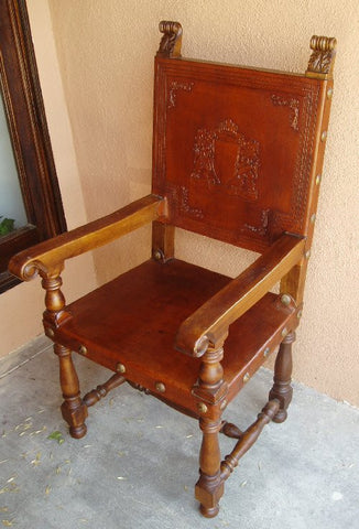 hand tooled leather italian friar chair
