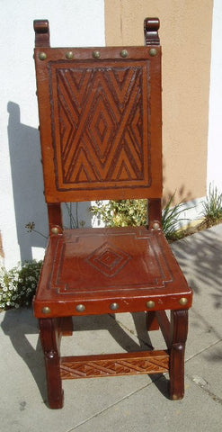 hand tooled leather spanish colonial side chair in Nazca design