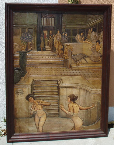 Old World painting on hand carved leather.