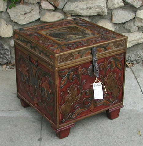 Hand Tooled Leather cube with polychrome finish