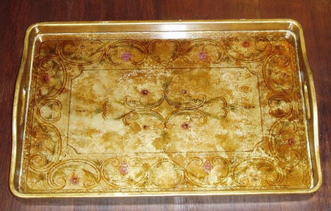 reverse painted glass tray in gold