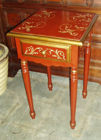 End Table, Red w/ Gold Scrolls