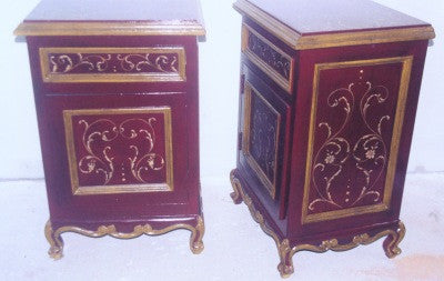 Red Nightstand with Gold Scrolls