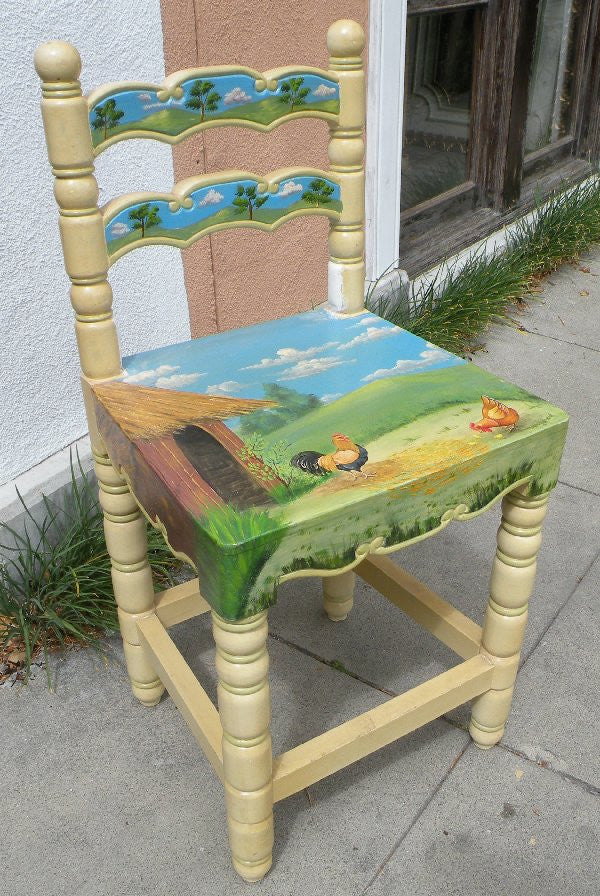 counter chair, hand painted in Peru roosters scenery set of four available