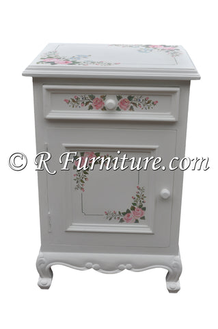 Nightstand, White with Pink Roses