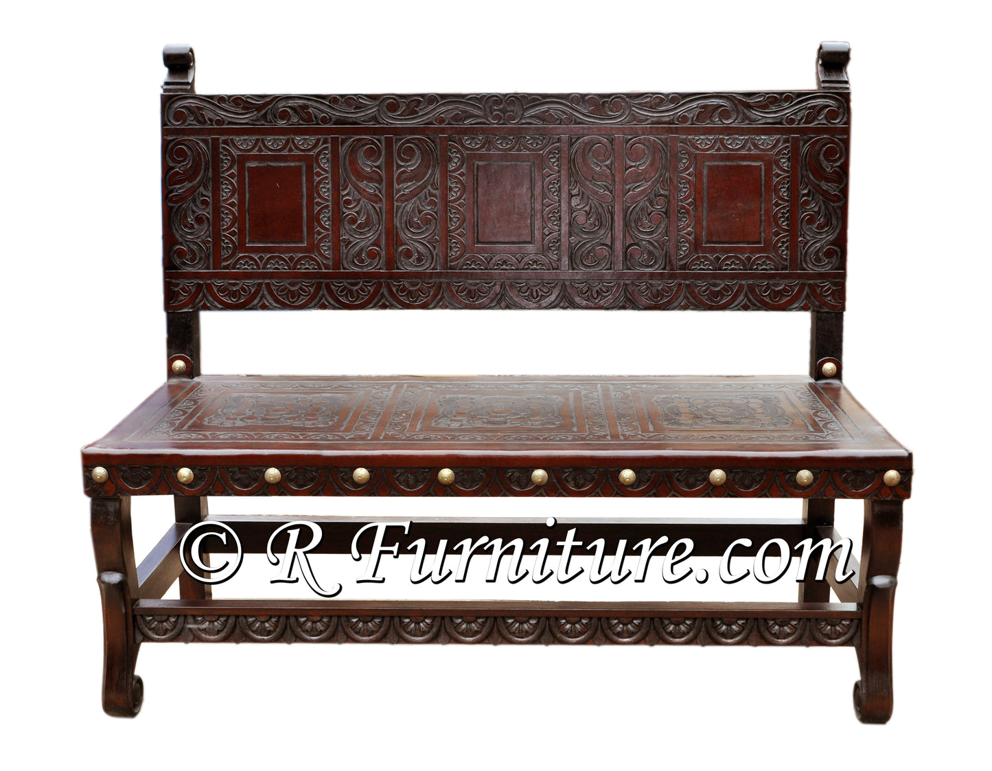 Spanish Colonial Bench · Ayacucho · Hand Tooled Leather · Frailera · Old World · Handcrafted Peru