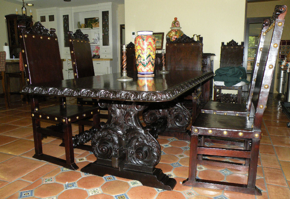 isabellina dining table, hand carved wood, Italian Revival, handcrafted furniture made in Peru