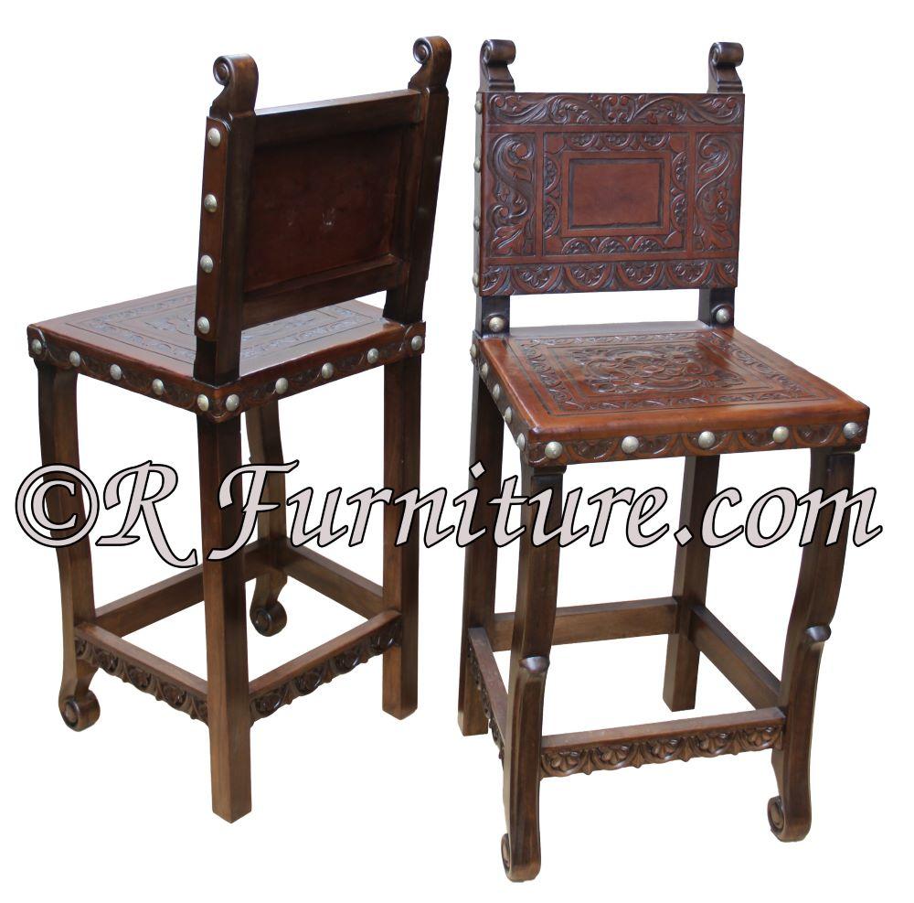 Ayacucho Spanish Colonial Bar Chair - Hand tooled leather